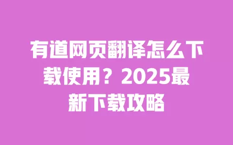 有道网页翻译怎么下载使用?2025最新下载攻略 一