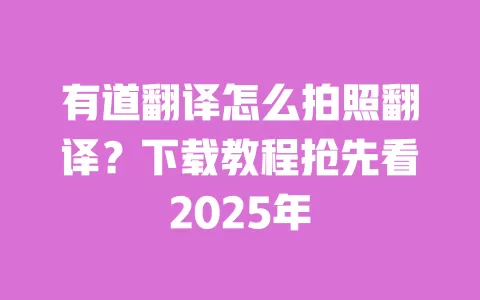 有道翻译怎么拍照翻译?下载教程抢先看2025年 一