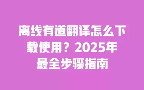 离线有道翻译怎么下载使用?2025年最全步骤指南 一