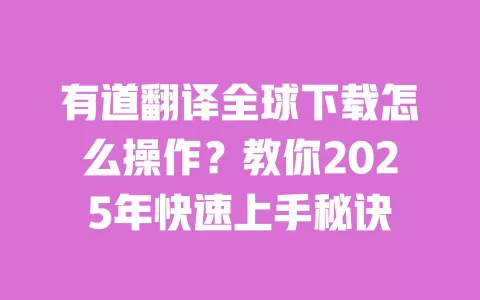 有道翻译全球下载怎么操作？教你2025年快速上手秘诀 一