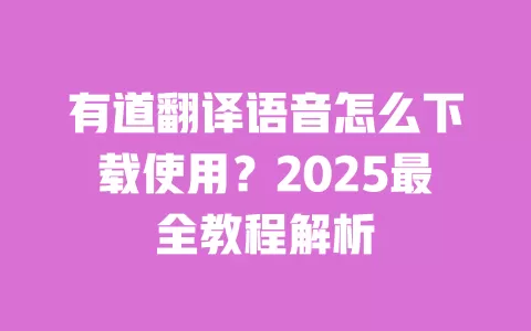 有道翻译语音怎么下载使用?2025最全教程解析 一
