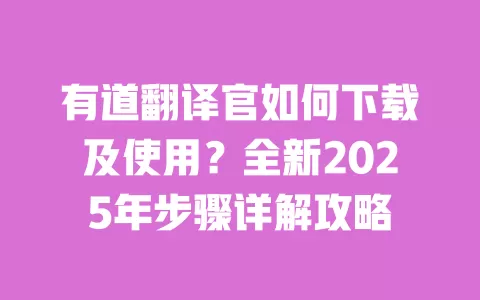 有道翻译官如何下载及使用？全新2025年步骤详解攻略 一