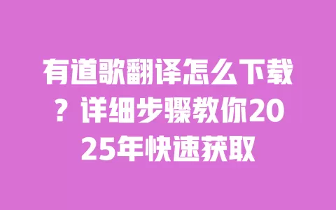 有道歌翻译怎么下载?详细步骤教你2025年快速获取 一